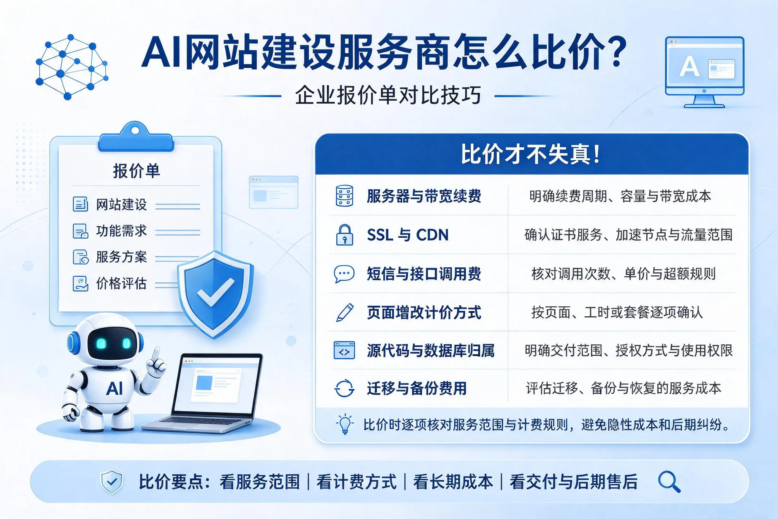 AI网站建设服务商怎么比价？新余企业报价单对比技巧