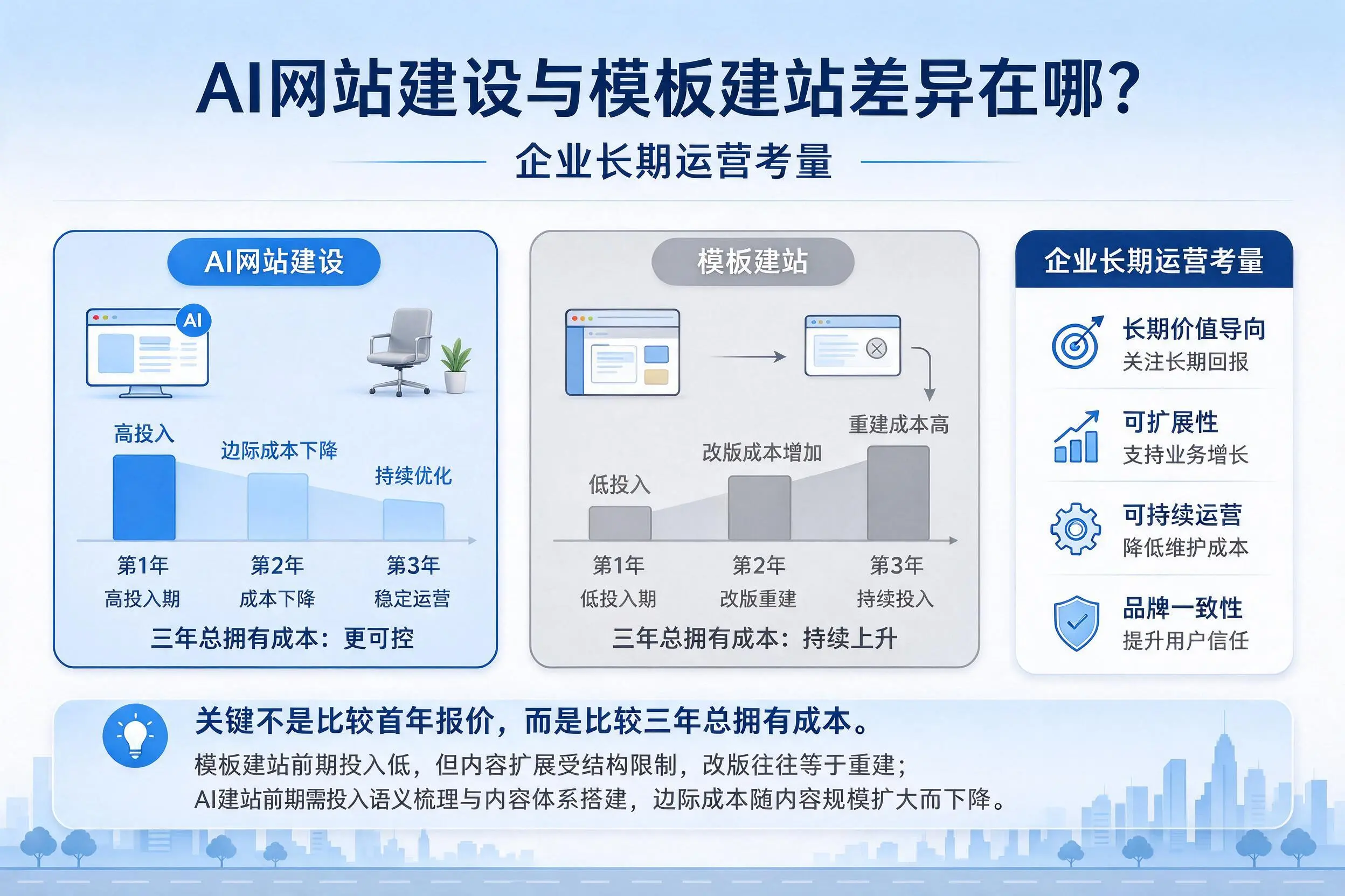 AI网站建设与模板建站差异在哪？新余企业长期运营考量
