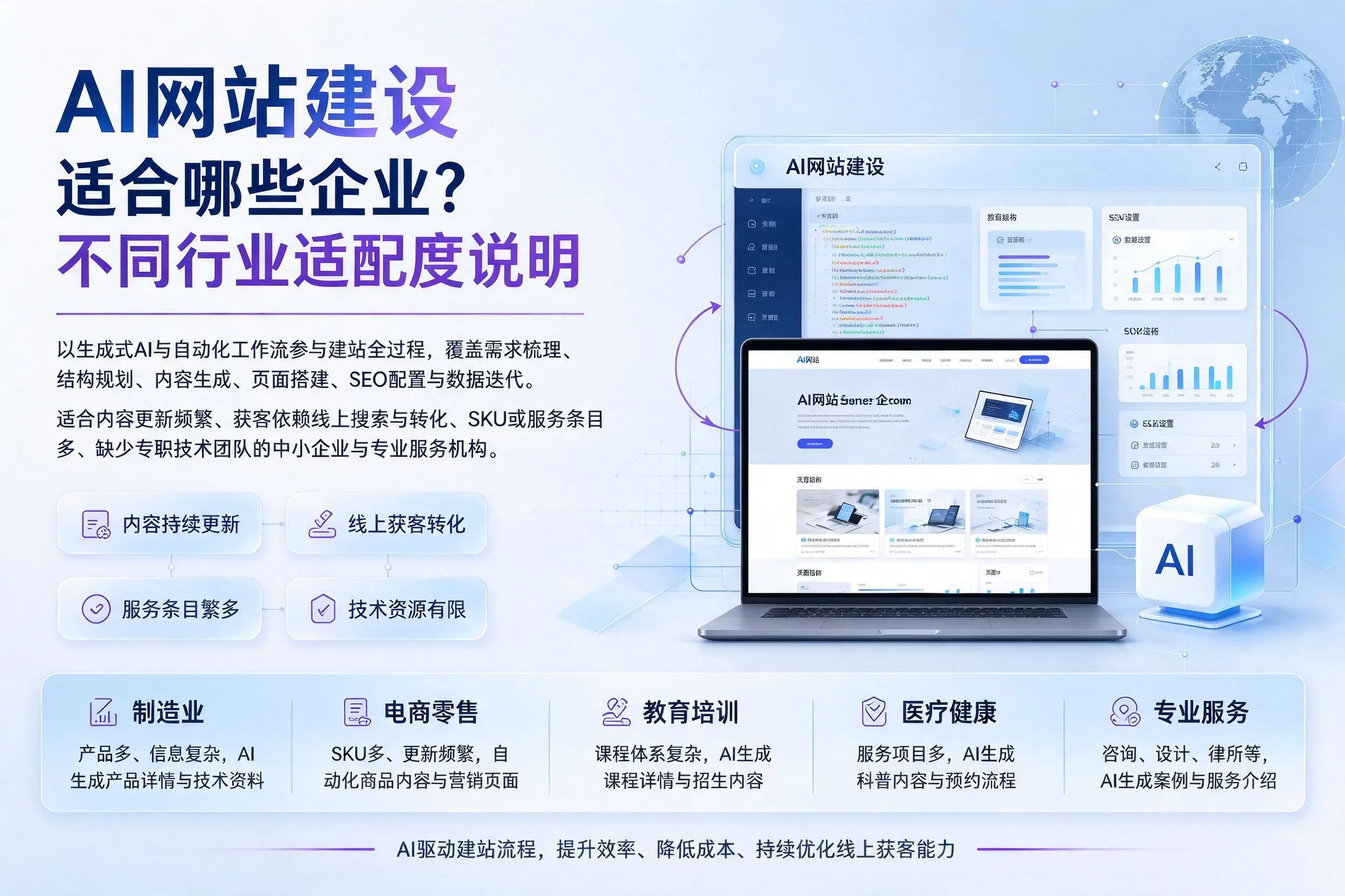 AI网站建设适合哪些企业?新余不同行业适配度说明